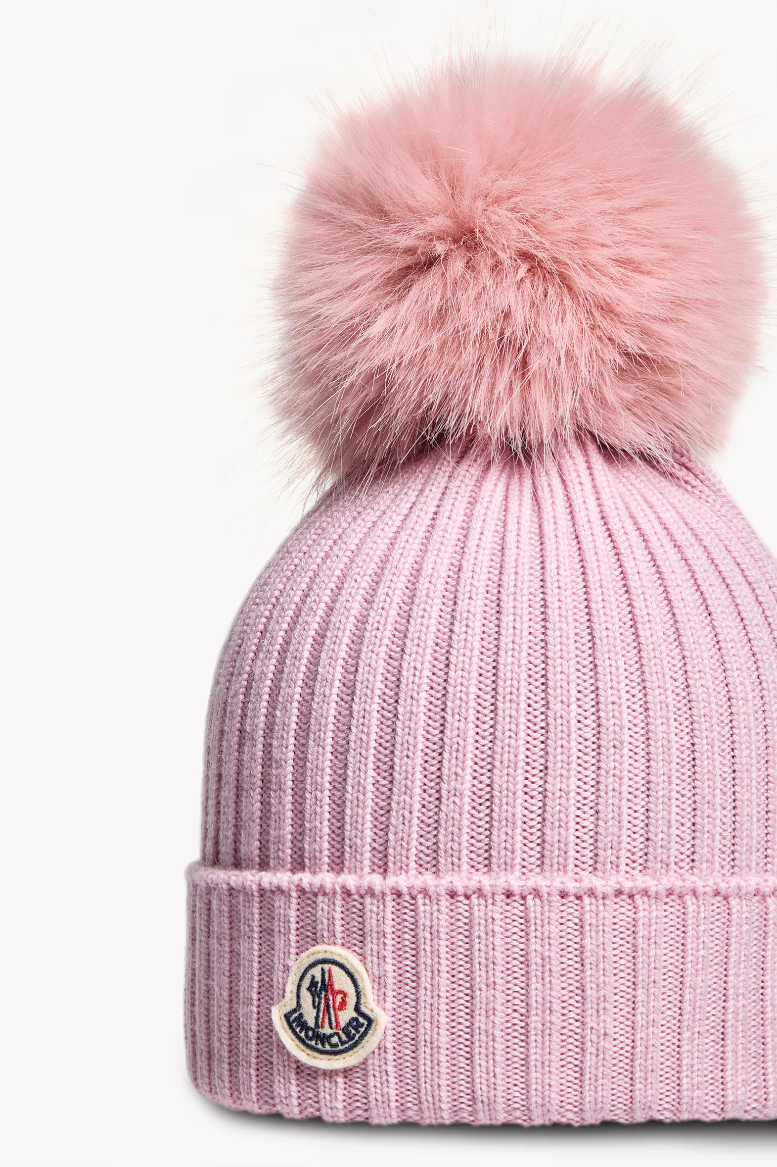 Wool Beanie with Faux Fur Pom Pom Girl Light Pink Moncler 3